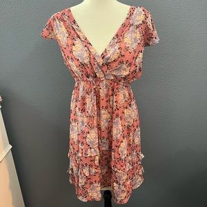 Motherhood Maternity Floral Dress L Cinched Waist V Neck Paisley